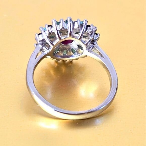 Natural Ruby, Emerald & Black Spinel 925 Sterling Silver Ring - Picture 5 of 10